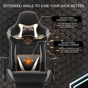 Ficmax Massage Gaming Chair Reclining Computer Gaming Chair with Footrest Racing Style Home Office Chair High Back Gamer Chair for E-sport Large Size Gaming Desk Chair with Headrest and Lumbar Support