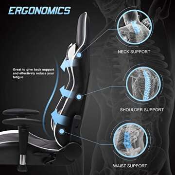 Ficmax Massage Gaming Chair Reclining Computer Gaming Chair with Footrest Racing Style Home Office Chair High Back Gamer Chair for E-sport Large Size Gaming Desk Chair with Headrest and Lumbar Support