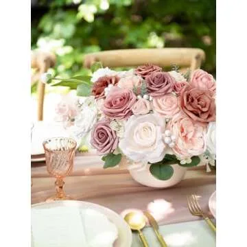 FACINOC Pink Rose Artificial Flowers for Decor and DIY