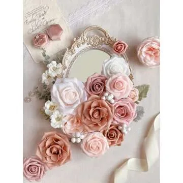 FACINOC Pink Rose Artificial Flowers for Decor and DIY