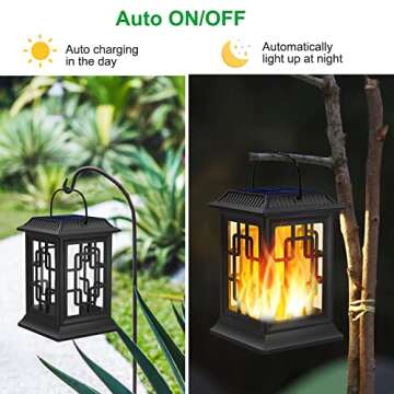 Woenergy Solar Lanterns Outdoor Waterproof, Hanging Solar Lights for Outside Black Hanging Solar Powered Lantern Decorative for Garden Yard Patio, 2 Pack