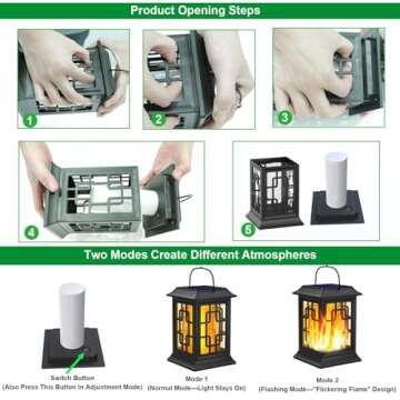 Woenergy Solar Lanterns Outdoor Waterproof, Hanging Solar Lights for Outside Black Hanging Solar Powered Lantern Decorative for Garden Yard Patio, 2 Pack