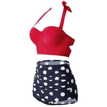 CHERRY CAT Two Piece Swimsuit Halter Polka Dot High Waisted Bikini Sets (Red&Black,XX-Large (fits Li...
