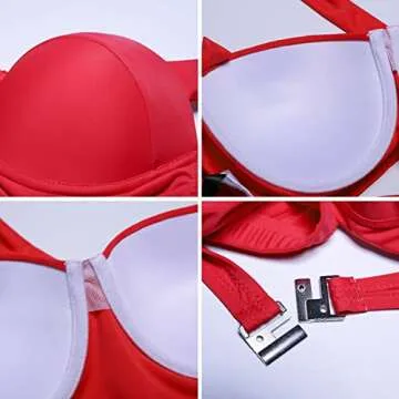 CHERRY CAT Two Piece Swimsuit Halter Polka Dot High Waisted Bikini Sets (Red&Black,XX-Large (fits Like US 10-12))