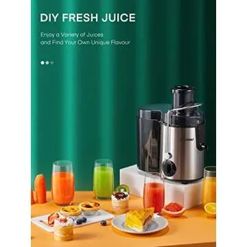 Juicer Machine, HOUSNAT Centrifugal Juicer,Extractor Max Power 800W Juice, 65MM Chute for Whole Fruit and Vegetables, Juice Extractor with 3 Speeds Quick Juicing, Easy to Clean, BPA Free,Silver