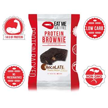 Eat Me Guilt Free Peanut Butter Bliss Protein-Packed Brownie - 14G Protein, Low Carb, Keto-Friendly, Low Sugar, Non GMO, No preservatives, Low Calorie Snack or Dessert | 12 Count