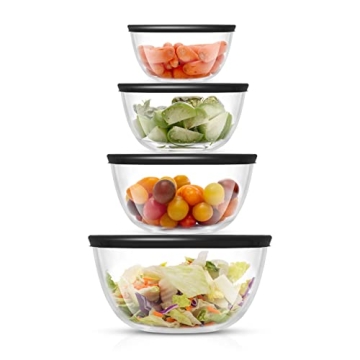 JoyJolt 8pc Glass Mixing Bowls Set with Lids - Durable, Nesting, BPA-Free