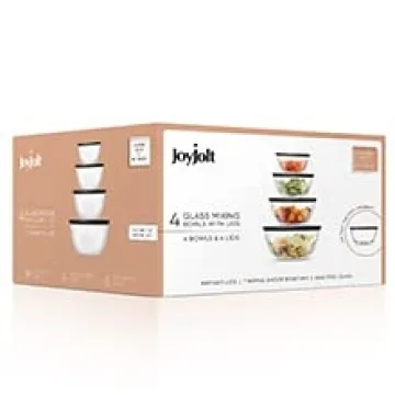 JoyJolt 8pc Glass Mixing Bowls Set with Lids Durable Nesting