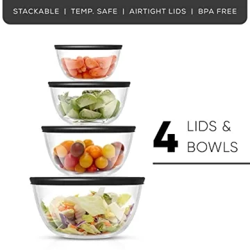 JoyJolt 8pc Glass Mixing Bowls Set with Lids Durable Nesting