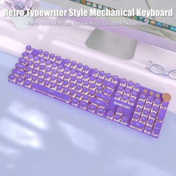 TISHLED Typewriter Style Mechanical Gaming Keyboard White LED Backlit 104-Key NKRO Pink Switches Ret...