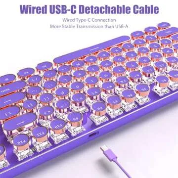 TISHLED Retro Mechanical Typewriter Keyboard with LED Lights