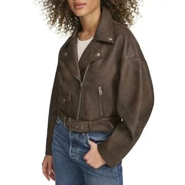 Levi's Women's Leather Cropped Moto Jacket - Dark Brown