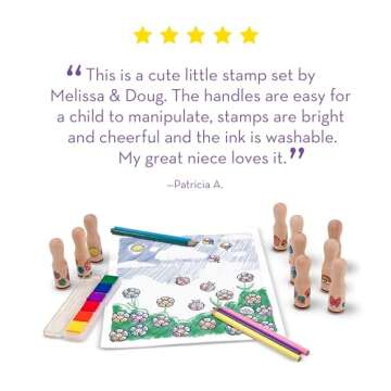 Melissa & Doug Deluxe Happy Handle Stamp Set With 10 Stamps, 5 Colored Pencils, and 6-Color Washable Ink Pad