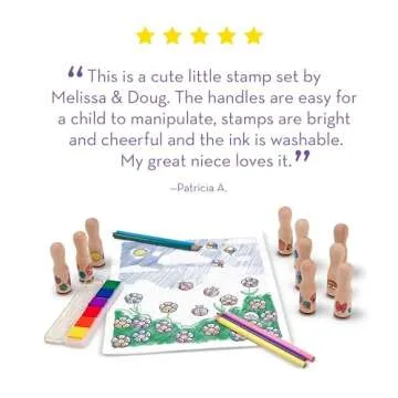 Melissa & Doug Deluxe Happy Handle Stamp Set With 10 Stamps, 5 Colored Pencils, and 6-Color Washable Ink Pad