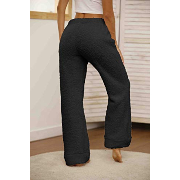 Famulily Womens Winter Plush Fluffy Pajama Pants Warm Fuzzy Lounge Pants Sleepwear Bottoms Black M
