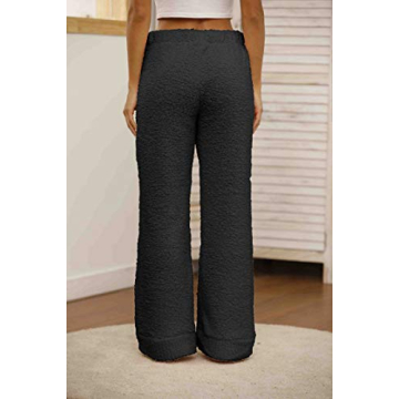 Famulily Womens Winter Plush Fluffy Pajama Pants Warm Fuzzy Lounge Pants Sleepwear Bottoms Black M
