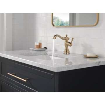 Delta Faucet Cassidy Single Hole Bathroom Faucet, Gold Bathroom Faucet, Single Handle Bathroom Fauce...