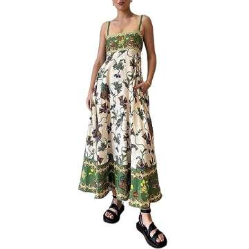 AOACRCD 2023 Summer Strap Printed Sleeveless Large Swing Dress for Women #~！