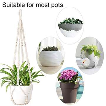 AerWo 3 Pack Macrame Plant Hangers Indoor Wall Hanging Planters+ 3 PCS Hooks, Handmade Hanging Plant Holder Basket Stand Flower Pot Holder for Indoor Outdoor Boho Home Ceiling Decor(4 Legs, 3 Sizes)