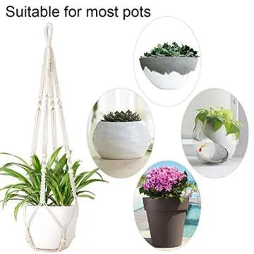 AerWo 3 Pack Macrame Plant Hangers Indoor Wall Hanging Planters+ 3 PCS Hooks, Handmade Hanging Plant Holder Basket Stand Flower Pot Holder for Indoor Outdoor Boho Home Ceiling Decor(4 Legs, 3 Sizes)