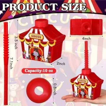 Tanlade 12 Pcs Circus Carnival Party Favor Gift Supplies Cups with Straws and Lids, 10 oz Plastic Ci...