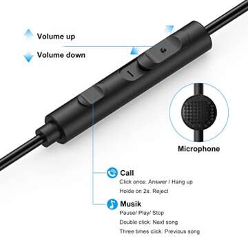 1Mii Wired Earbuds with Microphone & Volume Control, in-Ear Headphones Magnetic with Deep Bass, Noise Isolating, High Sound Quality Earphones with 3.5mm Jack for Phone, Android, PC, iPad, MP3(Black)