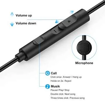 1Mii Wired Earbuds with Microphone & Volume Control, in-Ear Headphones Magnetic with Deep Bass, Noise Isolating, High Sound Quality Earphones with 3.5mm Jack for Phone, Android, PC, iPad, MP3(Black)