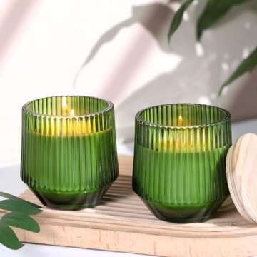 simeitol 13 OZ Candle Jars for Making Candles - 6 Pack Green Candle Jars, Ribbed Glass Candle Jars B...