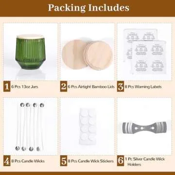Complete Candle Making Kit - 6 Green Glass Jars