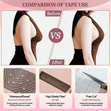 Unknown Breast Lift Tape with 10Pcs Reusable Nipple Cover, Waterproof boobtape Adhesive push up Breathable Chest Support Boobytape, Invisible Athletic Bra for Large Breast(Brown)