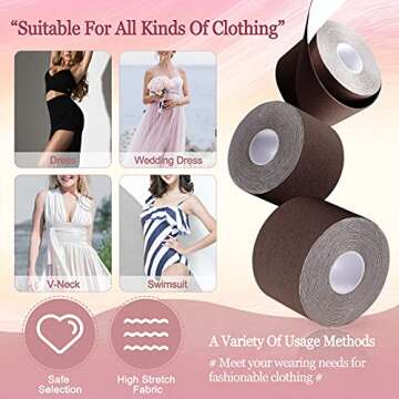 Unknown Breast Lift Tape with 10Pcs Reusable Nipple Cover, Waterproof boobtape Adhesive push up Breathable Chest Support Boobytape, Invisible Athletic Bra for Large Breast(Brown)