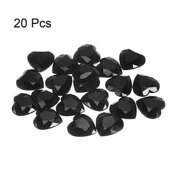 MECCANIXITY 20 Pcs Acrylic Heart Rhinestone 25mm Flat Back Plastic Gems Jewelry Stickers for Craft Bead Face Painting Costume Jewelry Making, Black