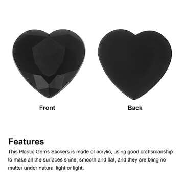 MECCANIXITY 20 Pcs Acrylic Heart Rhinestone 25mm Flat Back Plastic Gems Jewelry Stickers for Craft Bead Face Painting Costume Jewelry Making, Black