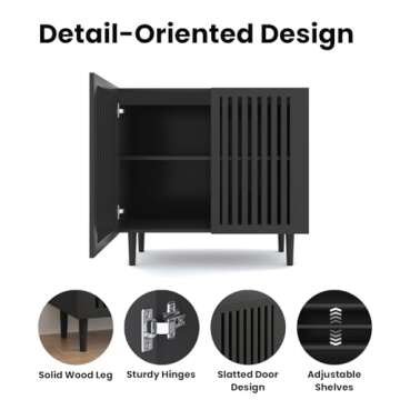 CHUWELL Farmhouse Storage Cabinet Set of 2, 31.5" Buffet Cabinet with 2 Doors and Adjustable Shelf, Sideboard Coffee Bar Cabinet with Solid Wood Feet for Kitchen,Dining Room,Living Room,Black