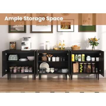 CHUWELL Farmhouse Storage Cabinet Set of 2, 31.5" Buffet Cabinet with 2 Doors and Adjustable Shelf, Sideboard Coffee Bar Cabinet with Solid Wood Feet for Kitchen,Dining Room,Living Room,Black