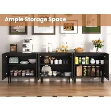 CHUWELL Farmhouse Storage Cabinet Set of 2, 31.5" Buffet Cabinet with 2 Doors and Adjustable Shelf, Sideboard Coffee Bar Cabinet with Solid Wood Feet for Kitchen,Dining Room,Living Room,Black