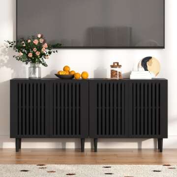 CHUWELL Farmhouse Storage Cabinet Set of 2, 31.5" Buffet Cabinet with 2 Doors and Adjustable Shelf, Sideboard Coffee Bar Cabinet with Solid Wood Feet for Kitchen,Dining Room,Living Room,Black