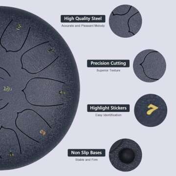 JYTMUS Steel Tongue Drum 13 Notes 12 Inches Steel Drum with Drum Bag, Music Book, Drum Mallets, Mall...