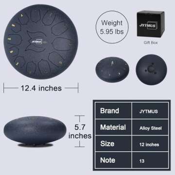 JYTMUS Steel Tongue Drum 13 Notes 12 Inches Steel Drum with Drum Bag, Music Book, Drum Mallets, Mallet Holder, Finger Picks and Stickers Tongue Drum for Yoga, Meditation, Prenatal Music Education