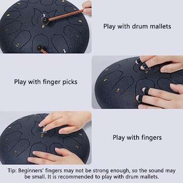 JYTMUS Steel Tongue Drum 13 Notes 12 Inches Steel Drum with Drum Bag, Music Book, Drum Mallets, Mallet Holder, Finger Picks and Stickers Tongue Drum for Yoga, Meditation, Prenatal Music Education