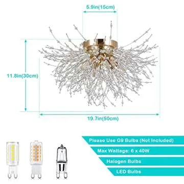 HMVPL Gold Crystal Flush Mount Ceiling Light Fixture