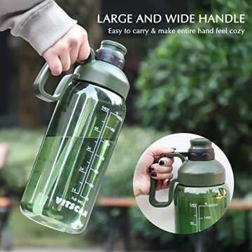 2l Water Bottle with Straw Two-lid Super Leakproof Portable Big Handle, 64 OZ Motivational Time Ounce Marker Increase Intake,Gym Sport Water Bottle Tritan BPA Free Half Gallon Water Jugs