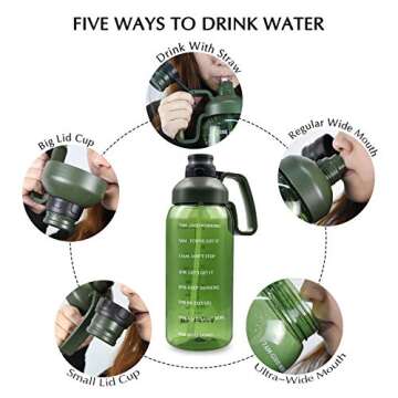 2l Water Bottle with Straw Two-lid Super Leakproof Portable Big Handle, 64 OZ Motivational Time Ounce Marker Increase Intake,Gym Sport Water Bottle Tritan BPA Free Half Gallon Water Jugs