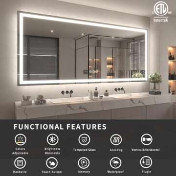 ODDSAN LED Bathroom Mirror for Wall 72x 40, Large Lighted Vanity Mirror with Lights, Dimmable, Anti-...