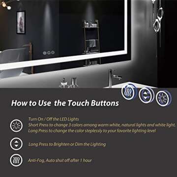 ODDSAN LED Bathroom Mirror for Wall 72x 40, Large Lighted Vanity Mirror with Lights, Dimmable, Anti-Fog, Shatter-Proof, ETL Listed (Front + Backlit)