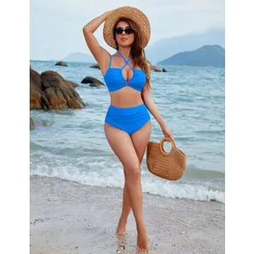 Blooming Jelly Womens High Waisted Bikini Sets Tummy Control Swimsuits 2 Piece Swimsuit for Women(Blue,X-Large)