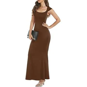 Sexy Summer Dresses for Women 2025 Brown Skim Dupes Bodycon Maxi Cap Sleeve Tight Lounge Fitted Birthday Fishtail Evening Party Long Dress XS