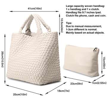 Woven Bag for Women, Vegan Leather Tote Bag Large Summer Beach Travel Handbag and Purse Retro Handmade Shoulder Bag (Creamy-White)