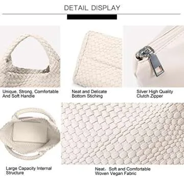 Woven Bag for Women, Vegan Leather Tote Bag Large Summer Beach Travel Handbag and Purse Retro Handmade Shoulder Bag (Creamy-White)