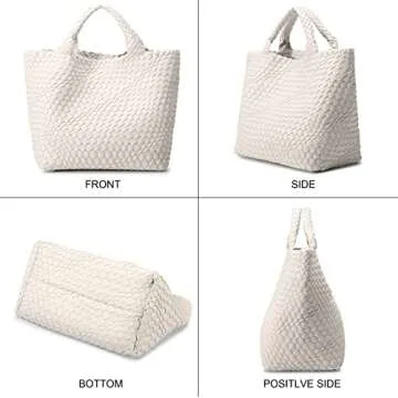 Woven Bag for Women, Vegan Leather Tote Bag Large Summer Beach Travel Handbag and Purse Retro Handmade Shoulder Bag (Creamy-White)